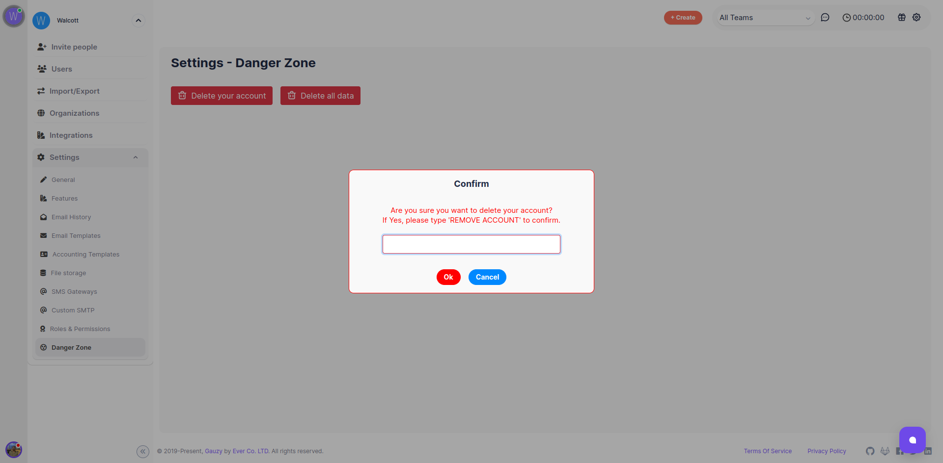 Vous verrez deux boutons sur la page 'Zone dangereuse'
